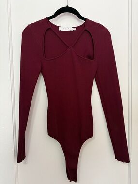 ASTR Burgundy Cutout Ribbed Long Sleeve Bodysuit